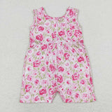 SR1127 baby girl clothes pink floral girl summer jumpsuit