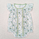 SR1180 baby girl clothes green floral toddler girl summer bubble