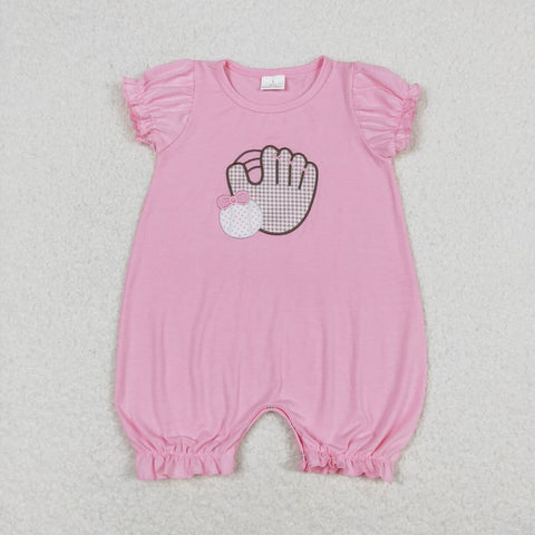 SR1213 baby girl clothes embroidery baseball glove toddler girl summer romper