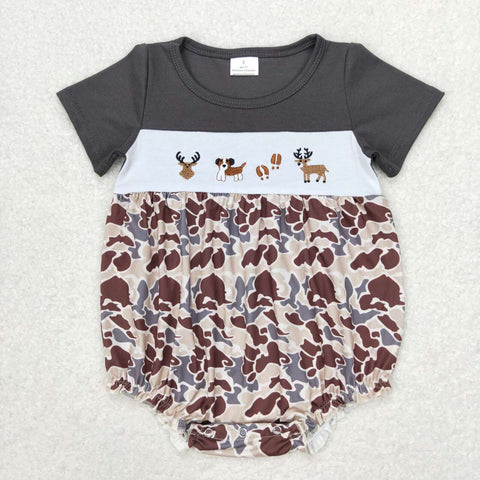 SR1243  baby boy clothes embroidery camo mallard elk toddler boy summer bubble