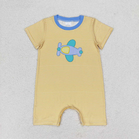 SR1264 baby boy clothes embroidery airplane toddler boy summer romper