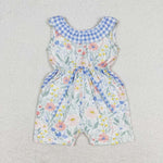 SR1343 baby girl clothes blue floral girl summer jumpsuit