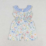 SR1343 baby girl clothes blue floral girl summer jumpsuit