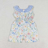 SR1343 baby girl clothes blue floral girl summer jumpsuit