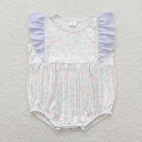 SR1351  baby girl clothes blue floral toddler girl summer bubble