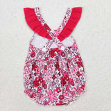 SR1423 baby girl clothes rose red flowers toddler girl summer bubble