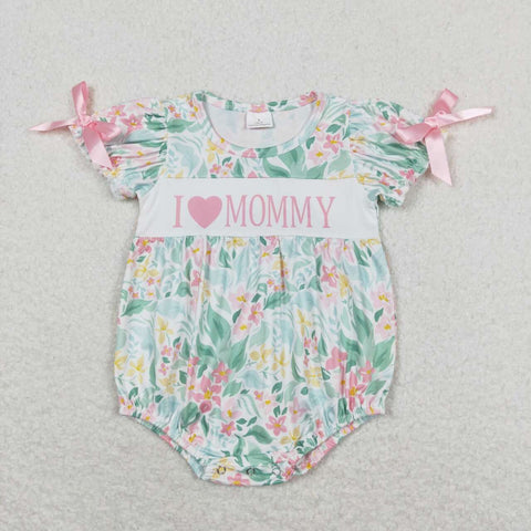 SR1471 baby girl clothes embroidery I love mommy green floral toddler girl summer bubble