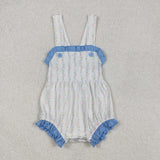 SR1478  baby girl clothes blue floral toddler girl summer bubble