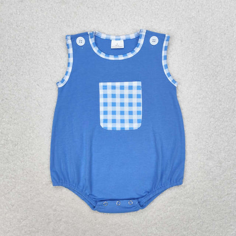 SR1537 baby boy clothes blue gingham toddler boy summer bubble