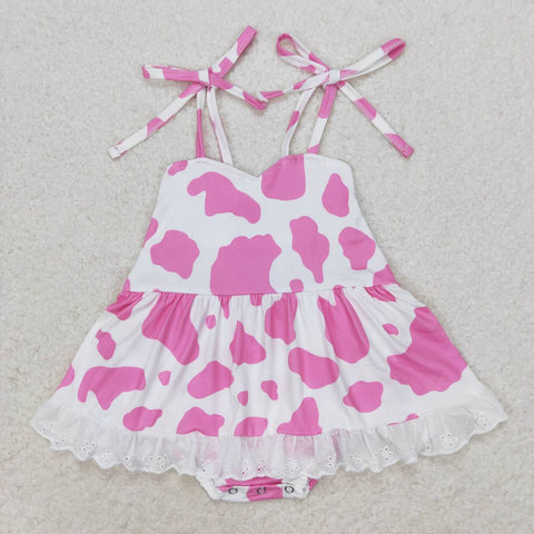 SR1549   baby girl clothes pink cow pattern toddler girl summer bubble