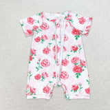 SR1768 baby girl clothes pink floral toddler girl summer romper