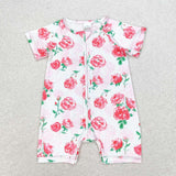 SR1768 baby girl clothes pink floral toddler girl summer romper