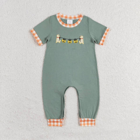 SR1793  baby boy clothes embroidery pumpkin dog toddler boy halloween romper