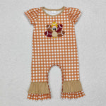 SR1886   baby girl clothes embroidery turkey toddler girl thanksgiving day summer romper