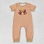 SR1887  baby boy clothes embroidery turkey toddler boy thanksgiving day summer romper