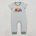 SR1958   baby boy clothes embroidery truck pumpkin boy thanksgiving winter romper