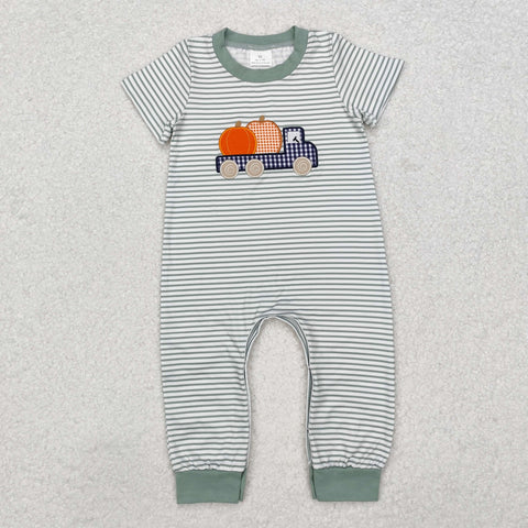 SR1958   baby boy clothes embroidery truck pumpkin boy thanksgiving winter romper