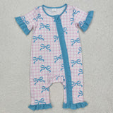 SR2026   baby girl clothes blue bows girl fall romper