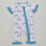 SR2026   baby girl clothes blue bows girl fall romper