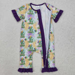 SR2068 baby girl clothes dino girl  mardi gras romper