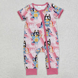 SR2105   baby girl clothes cartoon dog girl summer romper