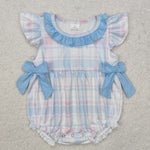 SR2139  baby girl clothes blue gingham girl summer bubble