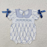 SR2146 baby girl clothes embroidery blue bows girl summer bubble