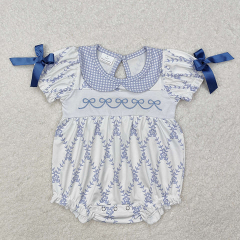 SR2146 baby girl clothes embroidery blue bows girl summer bubble