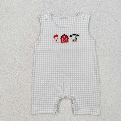 SR2183 baby boy clothes embroidery farm life boy summer romper