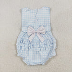 SR2203   baby girl clothes embroidery blue bows girl  summer bubble