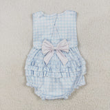 SR2203   baby girl clothes embroidery blue bows girl  summer bubble