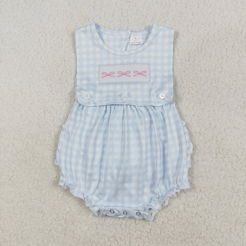 SR2203   baby girl clothes embroidery blue bows girl  summer bubble