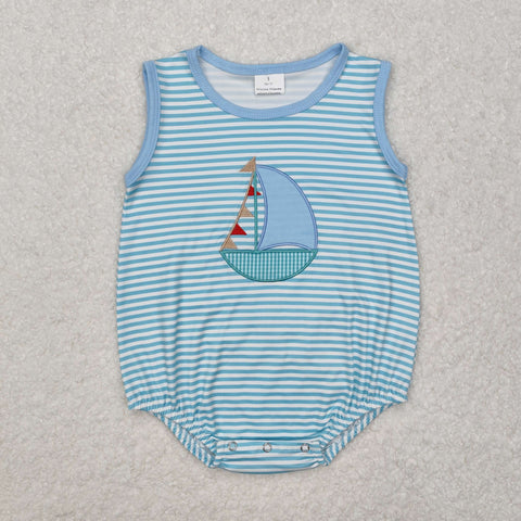 SR2276   baby boy clothes embroidery sailboat boy summer bubble