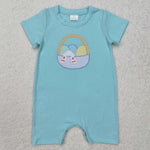 SR2293   baby boy clothes embroidery bunny boy easter summer romper