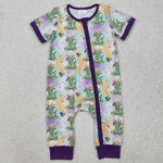 SR2398   baby boy clothes dino boy mardi gras romper