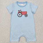 SR2406   baby boy clothes embroidered truck boy summer romper