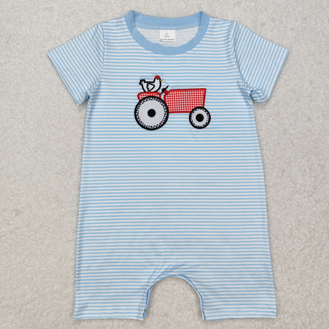 SR2406   baby boy clothes embroidered truck boy summer romper