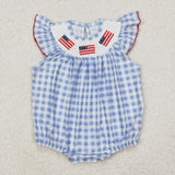 SR2571 baby girl clothes smocked embroidery flag girl 4th of July patriotic summer bubble