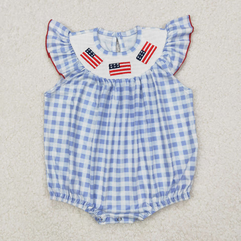 SR2571 baby girl clothes smocked embroidery flag girl 4th of July patriotic summer bubble