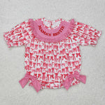 SR2620 baby girl clothes embroidery smocked pink bows girl summer bubble