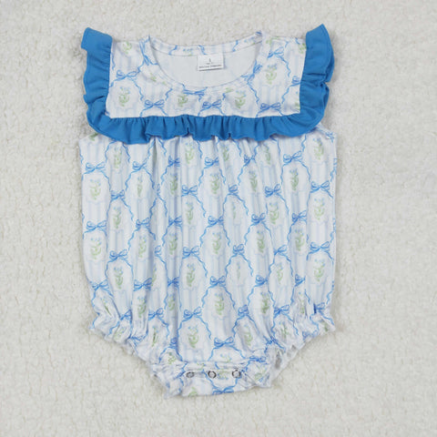 SR2648  baby girl clothes blue bows toddler girl summer bubble