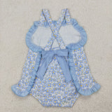 SR2791   baby girl clothes blue floral toddler girl summer bubble