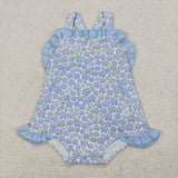 SR2791   baby girl clothes blue floral toddler girl summer bubble