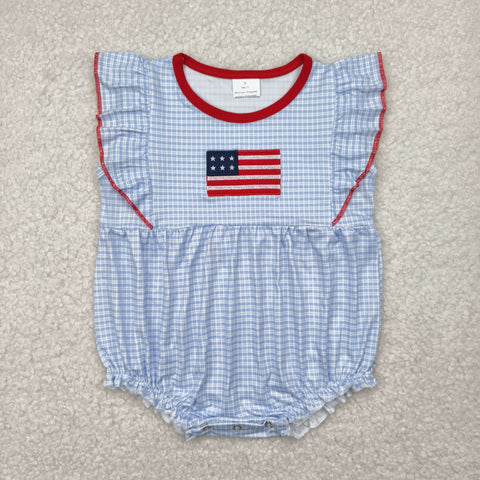 SR2817  baby girl clothes embroidery flag girl 4th of July Patriotic summer bubble