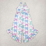 SR2847   baby girl clothes blue bows girls summer jumpsuit