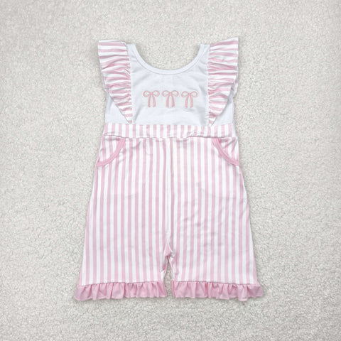 SR3025  baby girl clothes embroidery pink bows girls summer jumpsuit