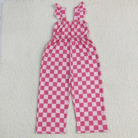 SR3050  baby girl clothes pink gingham girl summer  jumpsuit