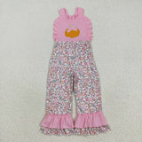 RTS girl clothes Embroidery Pumpkin matching girl summer jumpsuit-2025.9.5