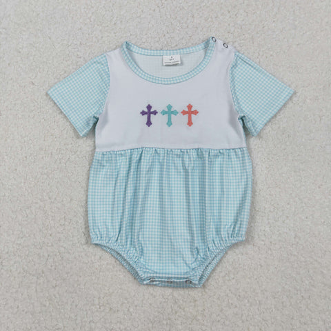 SR3215  baby boy  clothes embroidery cross boy easter summer bubble