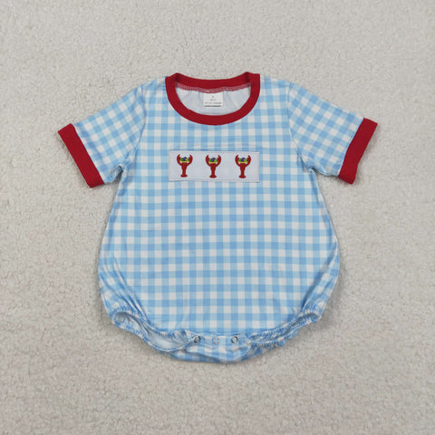 SR3257   baby boy clothes embroidery crayfish boy mardi gras summer bubble